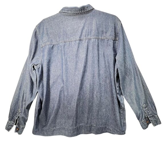 Vtg Bobbie Brooks Embroidered Denim Floral Shirt XL Floral Pintuck Blue Collar - Picture 3 of 16